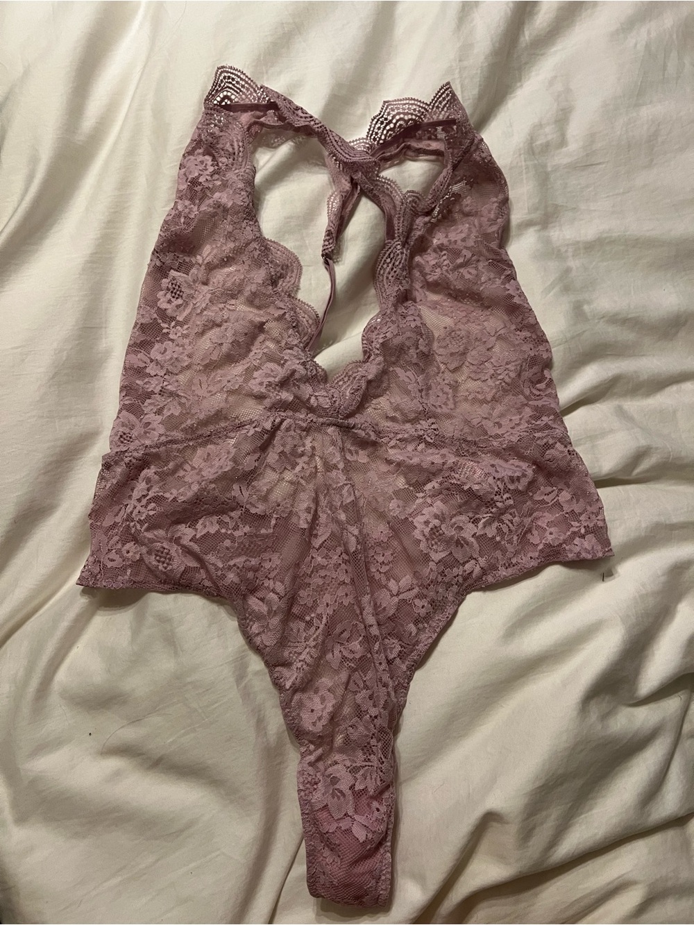 Victoria's Secret Sheer Lace Halter Teddy in Dusty Pink